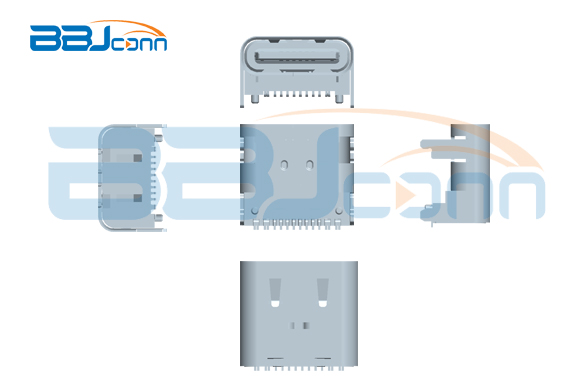 UC.01.51-11-0052--TYPE-C 16P 母座 L=8.0 CH=3.18 墊高1.60 板上四腳插 帶柱 端子SMT